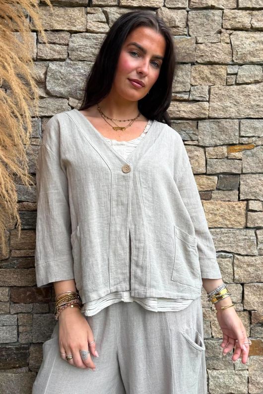 Lina Linen Blend Box Jacket Washed Mocha